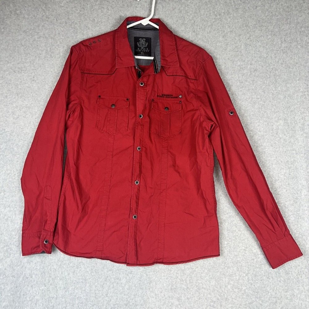 Xios New York  Mens Button Up Shirt Red  Cotton Size XL  Back Print